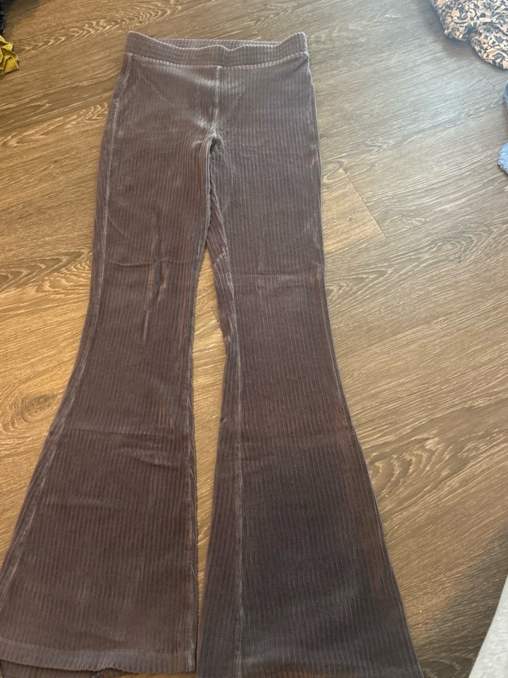 Ribbed Velvet Flared Pants in Dark Gray